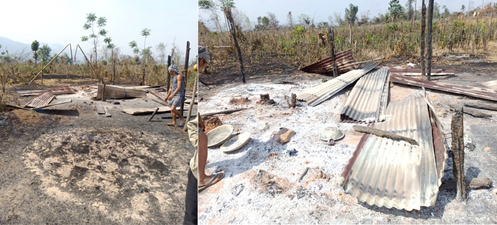 A wildfire erupted around Pellhang village under Ahthibung sub-division, Peren district on March 25 evening. Huts and other properties belonging to around 25 households were destroyed in the fire. Huge area of plantations viz rubber, pineapple, areca nut etc were badly affected. The timely intervention of the Fire and Emergency Services (Jalukie) and the OC Ahthibung and his team, prevented any further causalities, a DIPR report informed. The village authority has appealed to the concerned authority to look into the matter at the earliest. (DIPR Photo) 